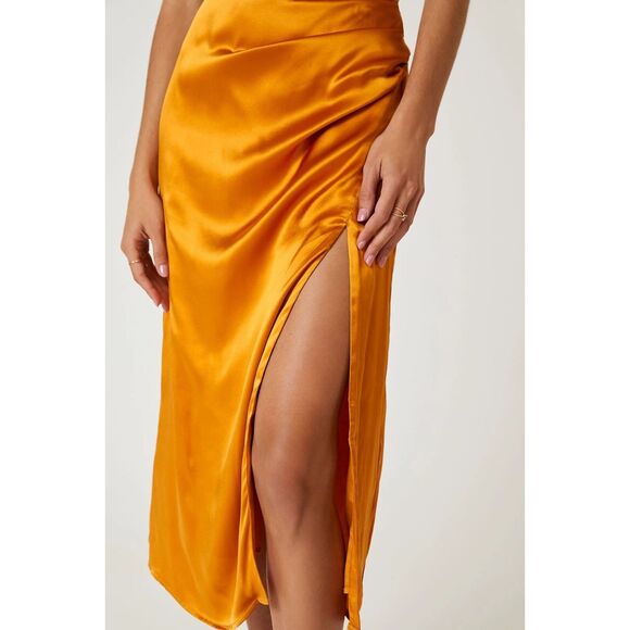 Anthropologie One-Shoulder Silk Midi Dress Orange NEW Size 00P - Picture 3 of 5